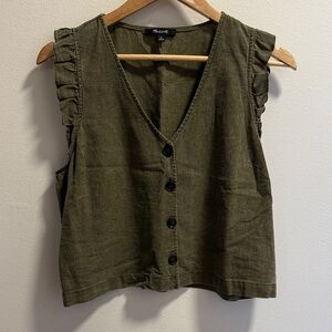 Madewell Olive Green Button-Front Ruffle Sleeve Tank